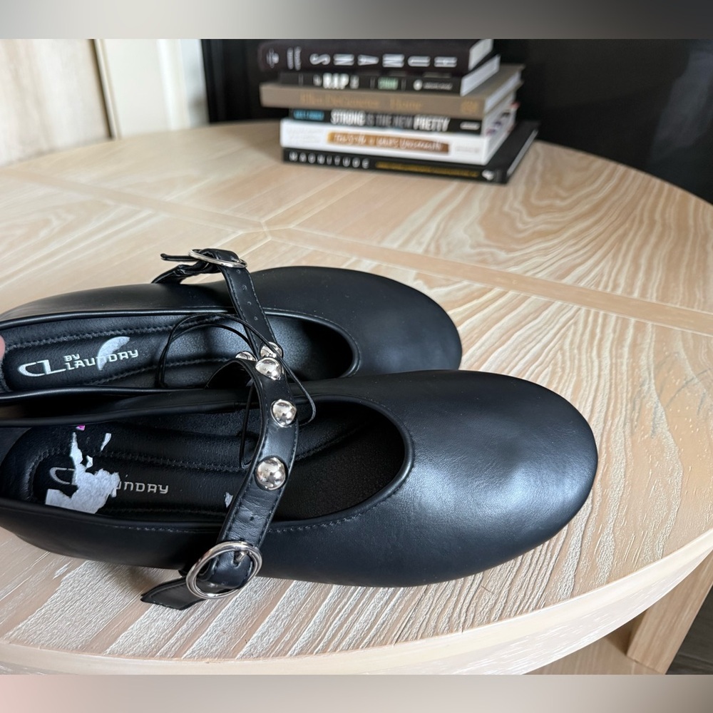 CL by Laundry|Women’s Black Balletcore Flats with Silver Buckle & studded detail - Picture 10 of 12